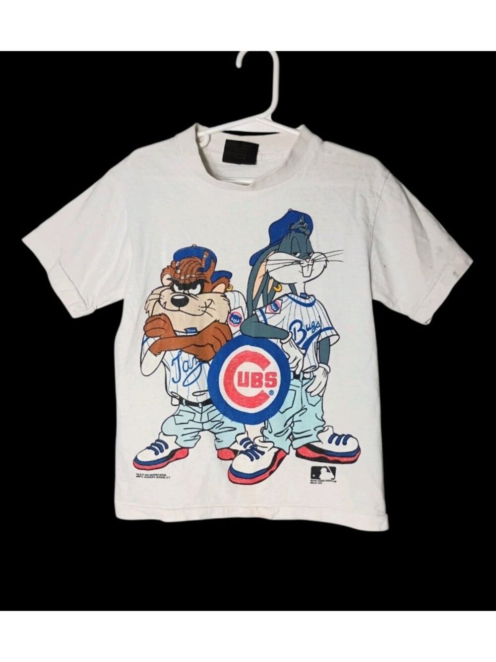 Vintage 1993 Cubs Baseball Bugs Bunny & Taz Youth T Shirt M Changes Cartoon READ